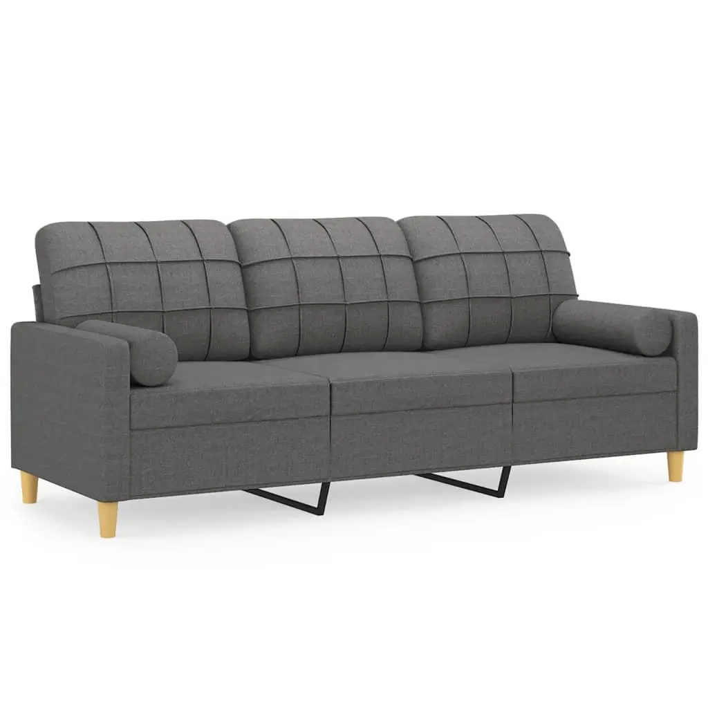 3-Seater Sofa Grey Fabric Modern 180cm Metal Frame
