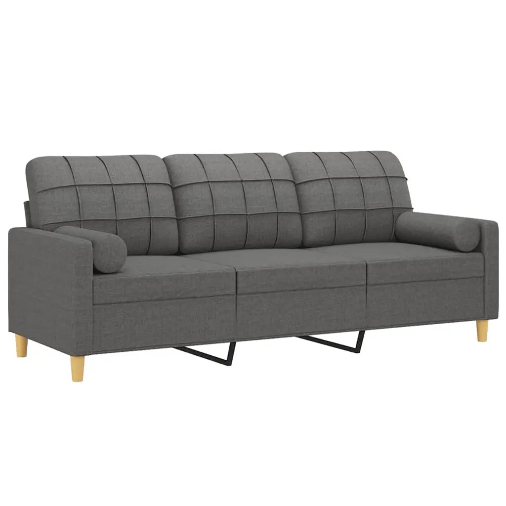 3-Seater Sofa Grey Fabric Modern 180cm Metal Frame