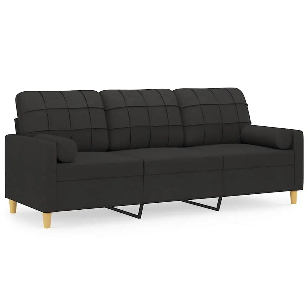 3-Seater Sofa Black Fabric Modern 180cm Metal Frame Couch