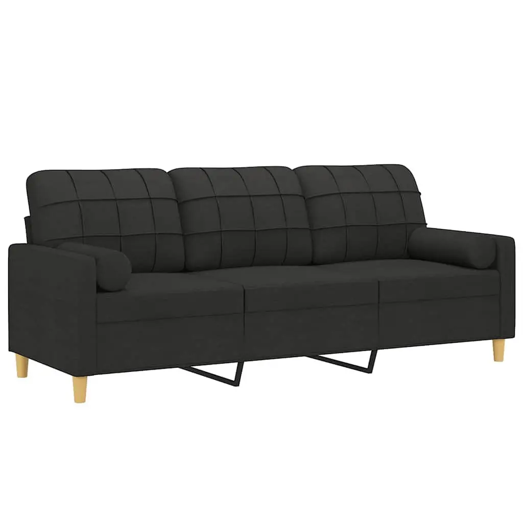 3-Seater Sofa Black Fabric Modern 180cm Metal Frame Couch