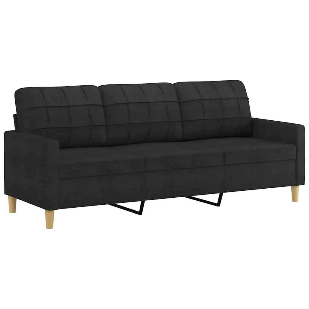 3-Seater Sofa Black Fabric Modern 180cm Metal Frame Couch