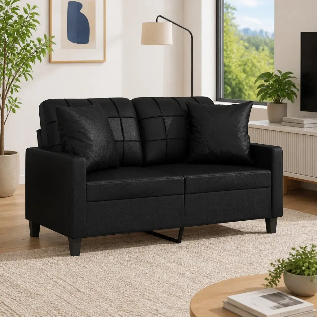 2-Seater Sofa Black Faux Leather 120cm Loveseat Couch