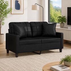 Modern Black 2-Seater Sofa with Pillows for Comfort