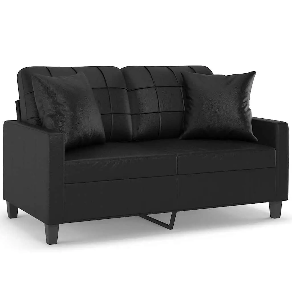 2-Seater Sofa Black Faux Leather 120cm Loveseat Couch