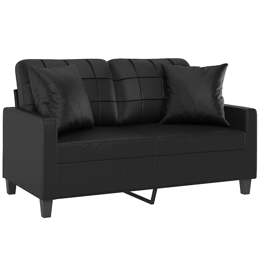 2-Seater Sofa Black Faux Leather 120cm Loveseat Couch