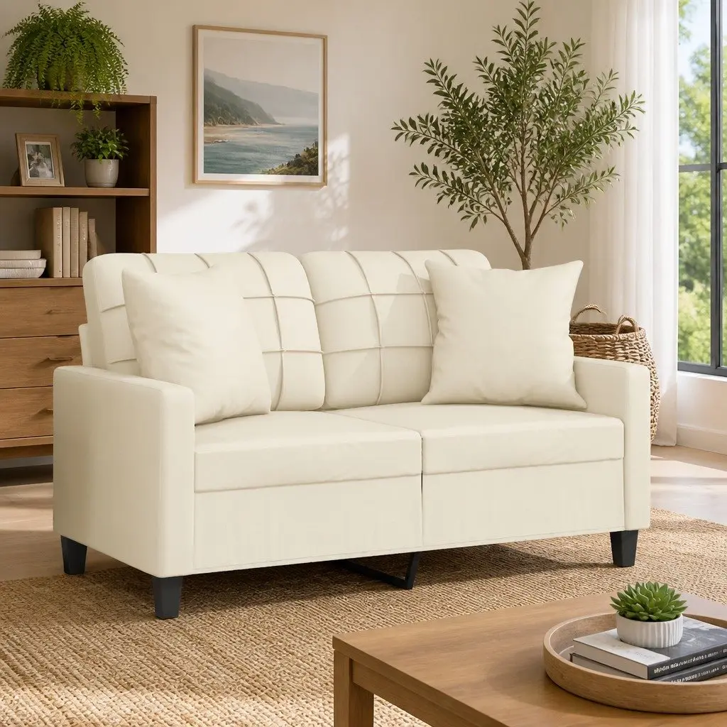 2-Seater Sofa Modern Cream Faux Leather 120cm