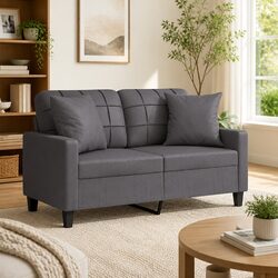 Warm Grey Faux Leather 2-Seater Lounge Sofa with Pillows