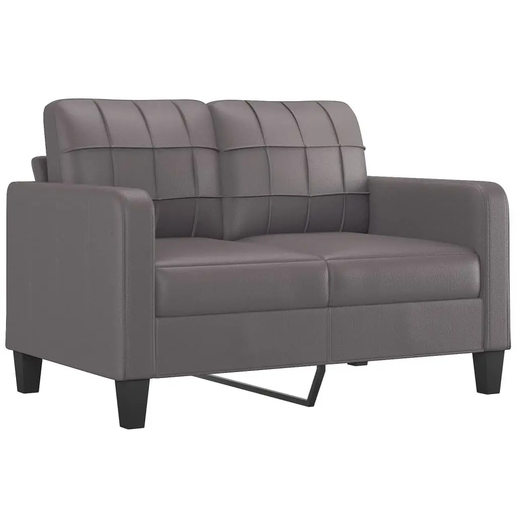 2-Seater Sofa Grey Faux Leather Modern Lounge Couch with Throw Pillows 120cm