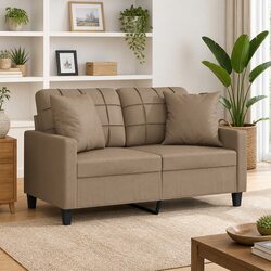 2-Seater Brown Faux Leather Sofa with Pillows 120cm