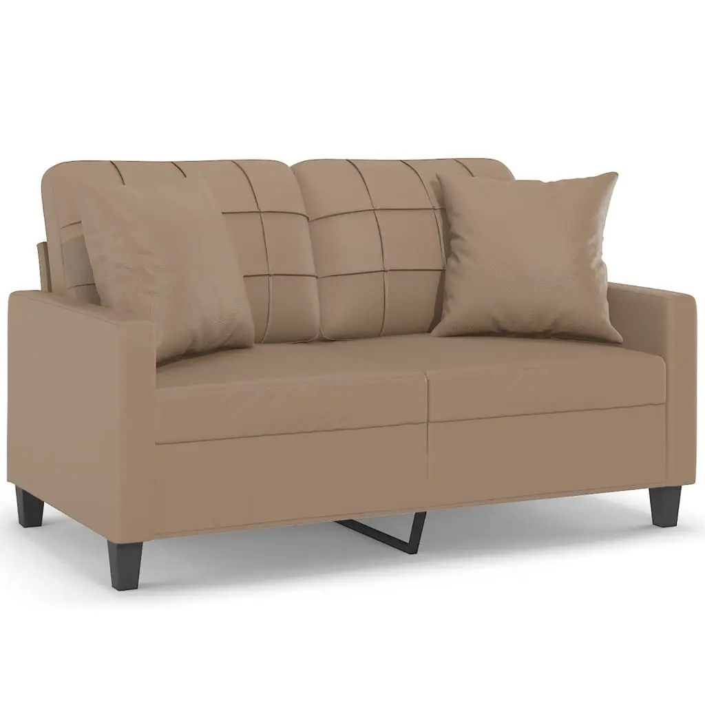 2-Seater Sofa Modern Brown Faux Leather 120cm Metal Frame with Throw Pillows