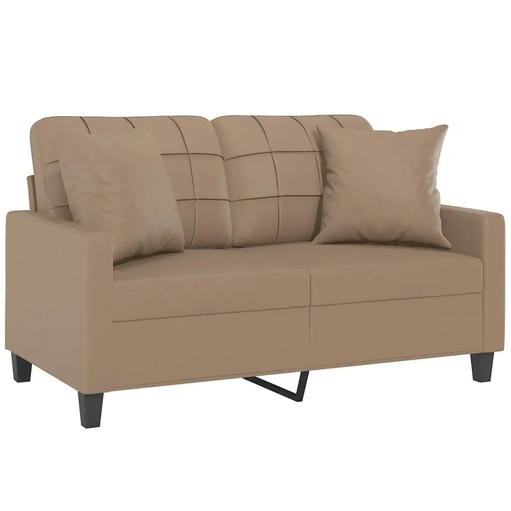 2-Seater Sofa Modern Brown Faux Leather 120cm Metal Frame with Throw Pillows