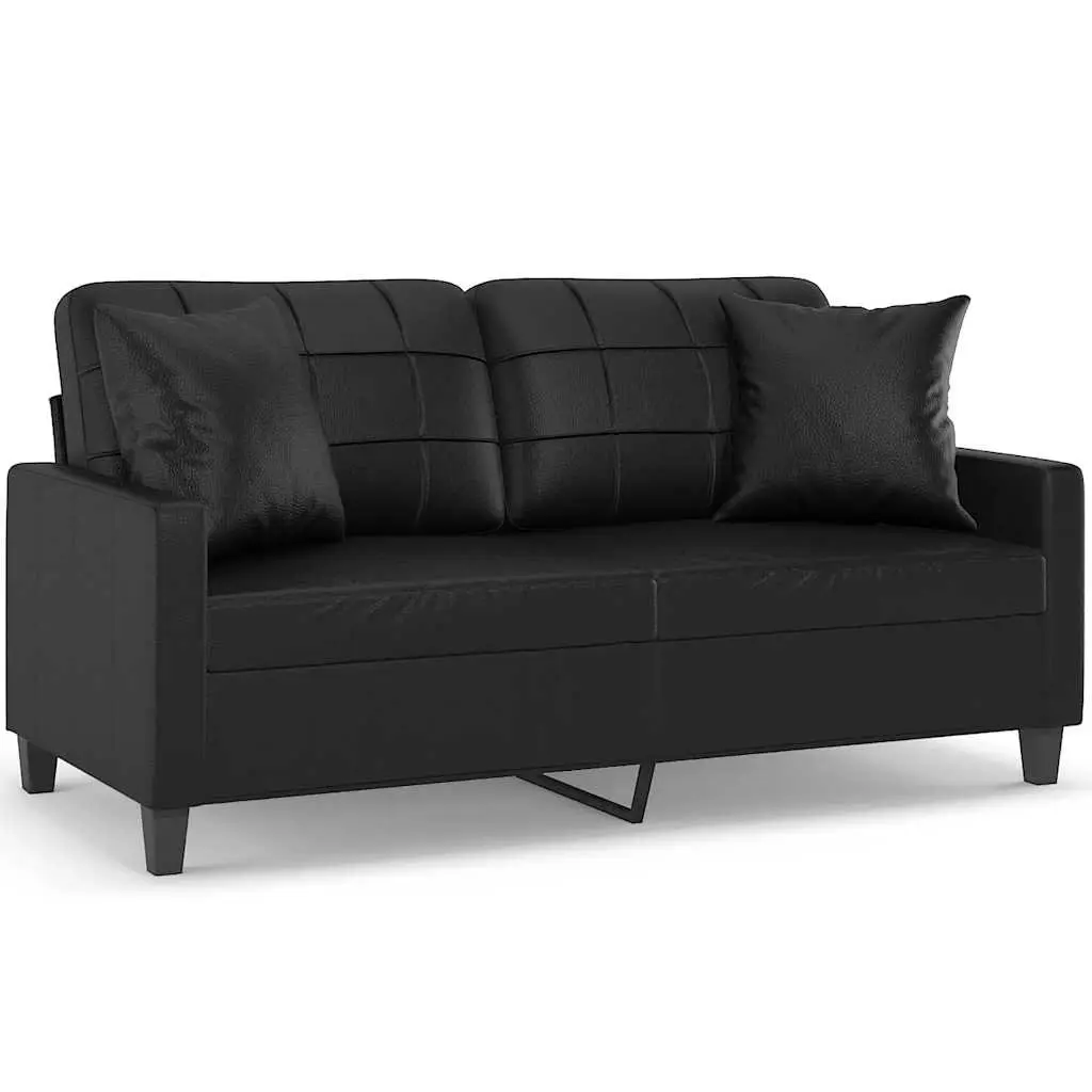2-Seater Sofa Black Faux Leather 140cm Metal Frame