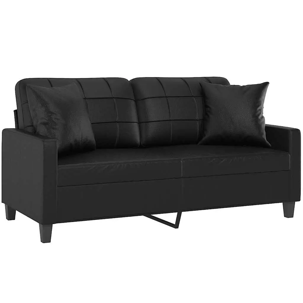 2-Seater Sofa Black Faux Leather 140cm Metal Frame