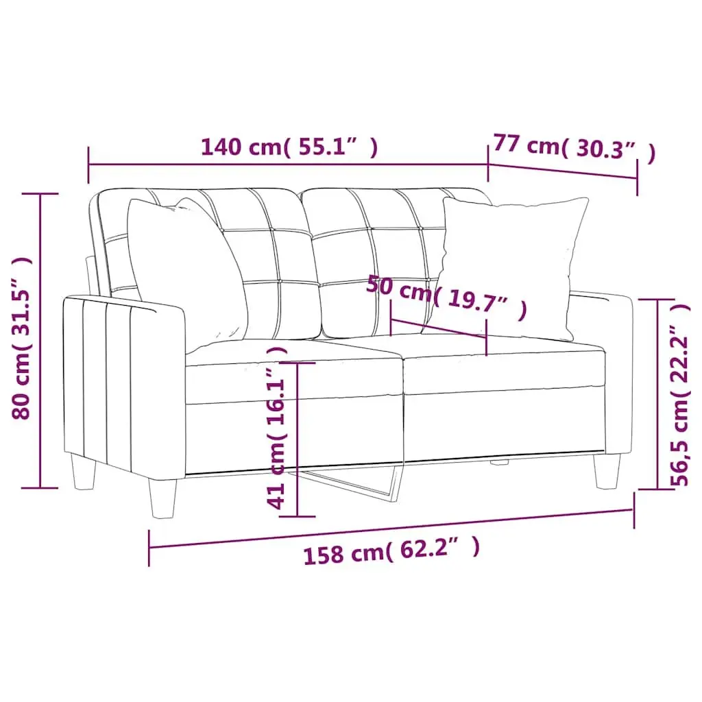 2-Seater Sofa Black Faux Leather 140cm Metal Frame