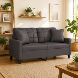 Comfortable 2-Seater Sofa in Grey with Pillows