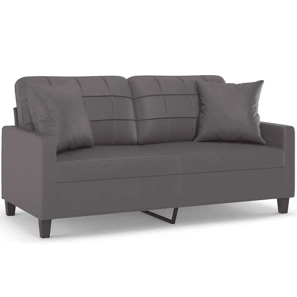 2-Seater Sofa Grey Faux Leather 140cm Metal Frame