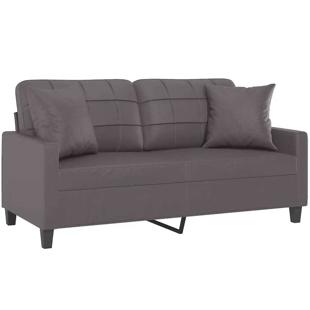 2-Seater Sofa Grey Faux Leather 140cm Metal Frame