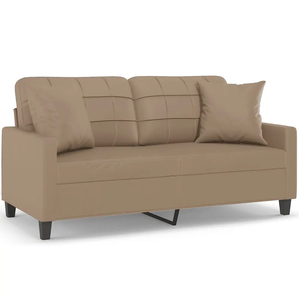 2-Seater Sofa Brown Faux Leather 140cm Metal Frame Modern Lounge Couch