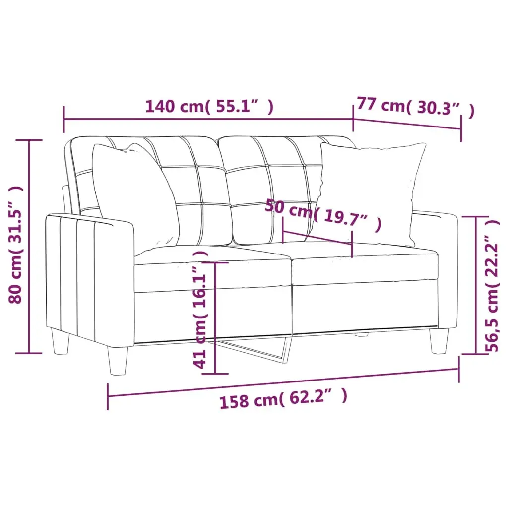 2-Seater Sofa Brown Faux Leather 140cm Metal Frame Modern Lounge Couch