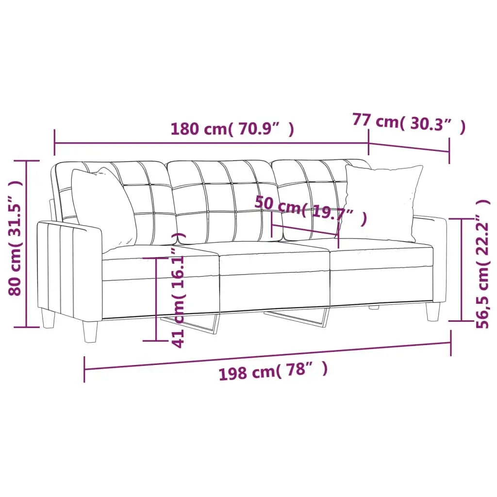 3-Seater Sofa Cream 180cm Faux Leather Couch with Throw Pillows