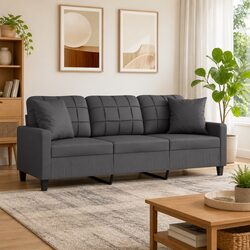 Modern 3-Seater Sofa in Grey Faux Leather with Pillows