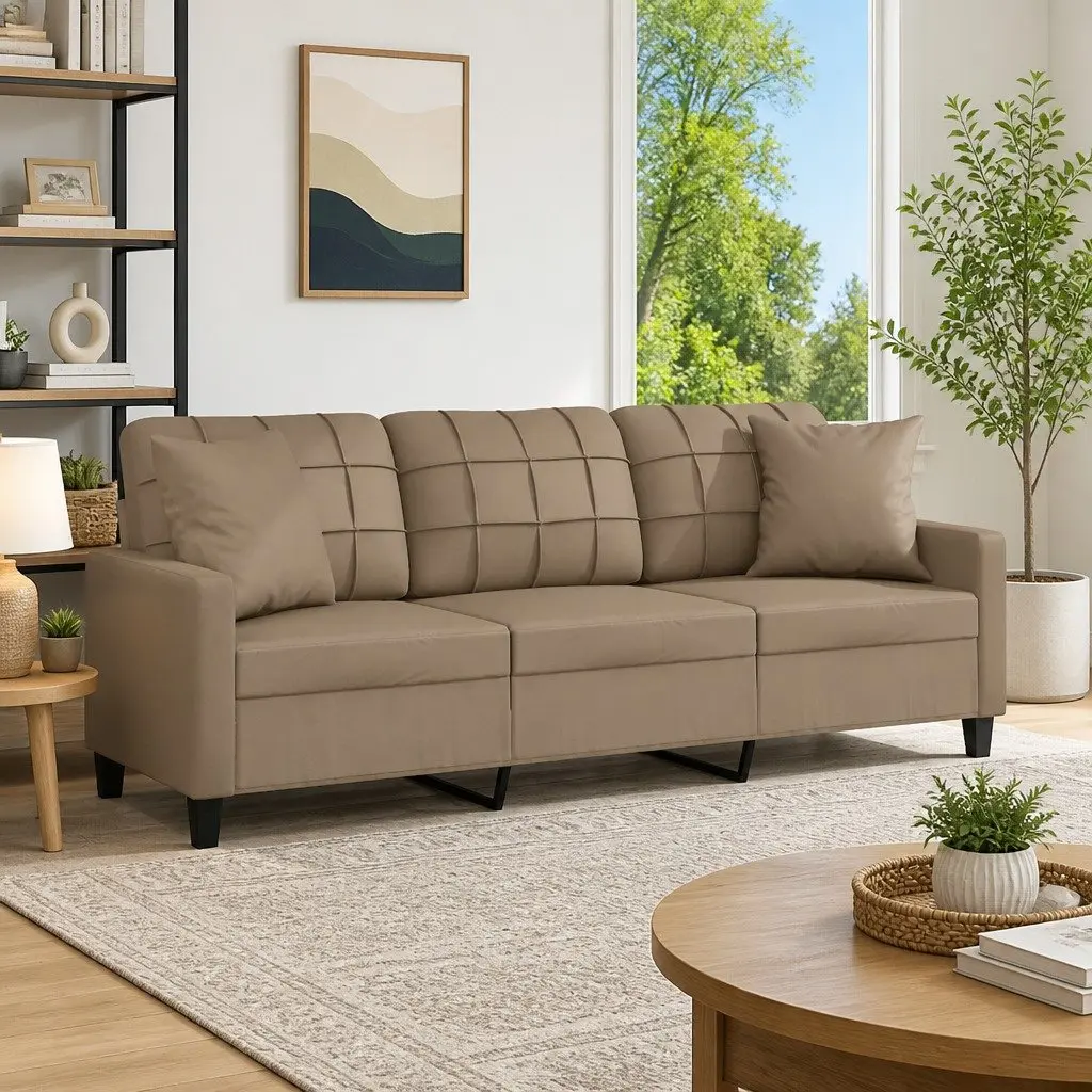 Lounge Couch Brown Faux Leather 180cm 3-Seater Sofa with Cushions
