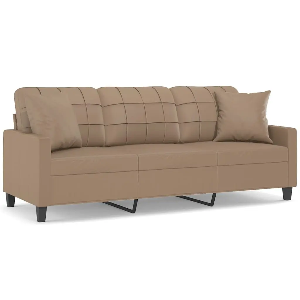 Lounge Couch Brown Faux Leather 180cm 3-Seater Sofa with Cushions