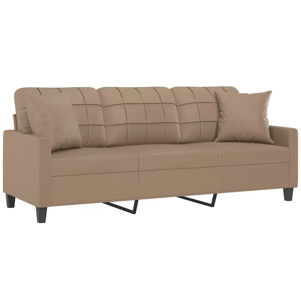 Lounge Couch Brown Faux Leather 180cm 3-Seater Sofa with Cushions
