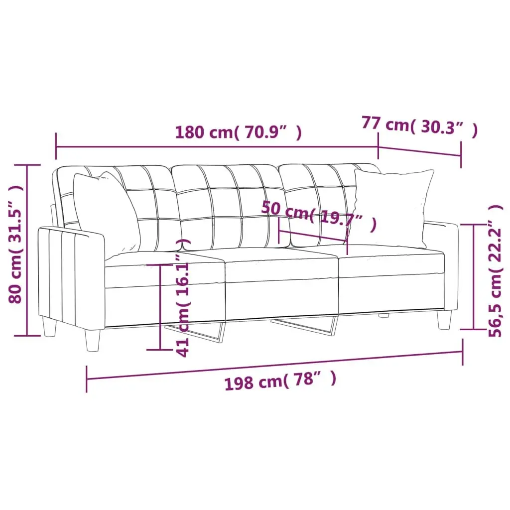 Lounge Couch Brown Faux Leather 180cm 3-Seater Sofa with Cushions