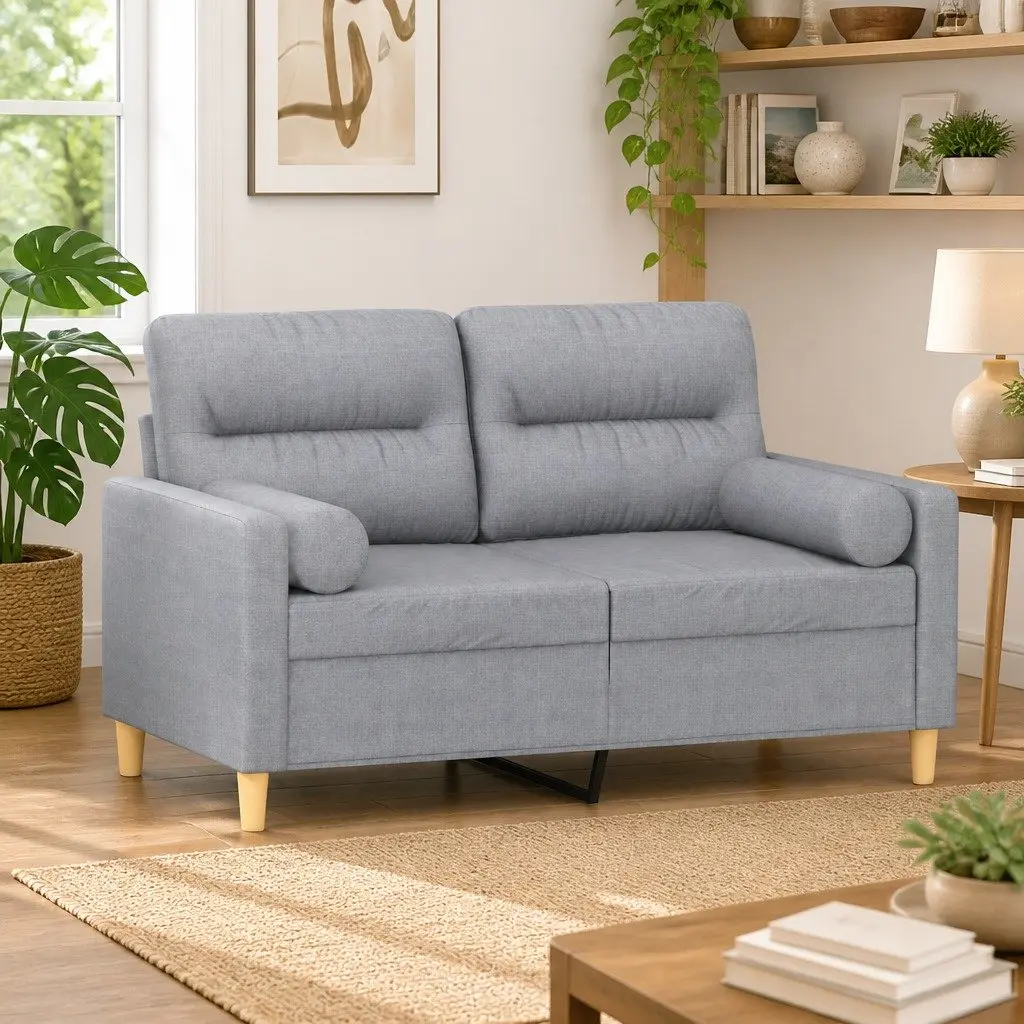 2-Seater Sofa Light Grey Fabric Modern Couch 120cm Metal Frame