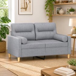 Light Grey Fabric 2-Seater Sofa with Pillows 120cm