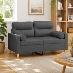 Grey Fabric 2-Seater Sofa with Throw Pillows 120cm