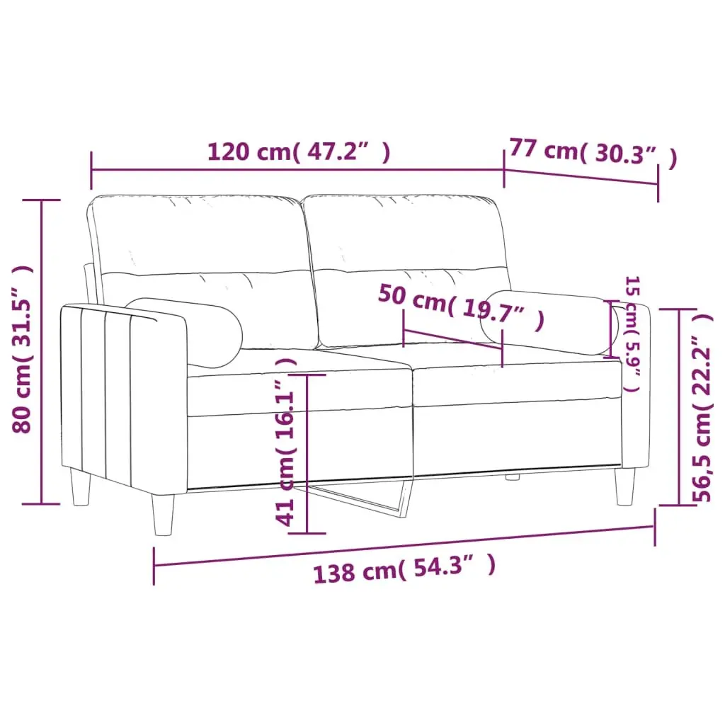 2-Seater Sofa Grey Fabric Modern Lounge Couch 120cm Metal Frame Padded Seats