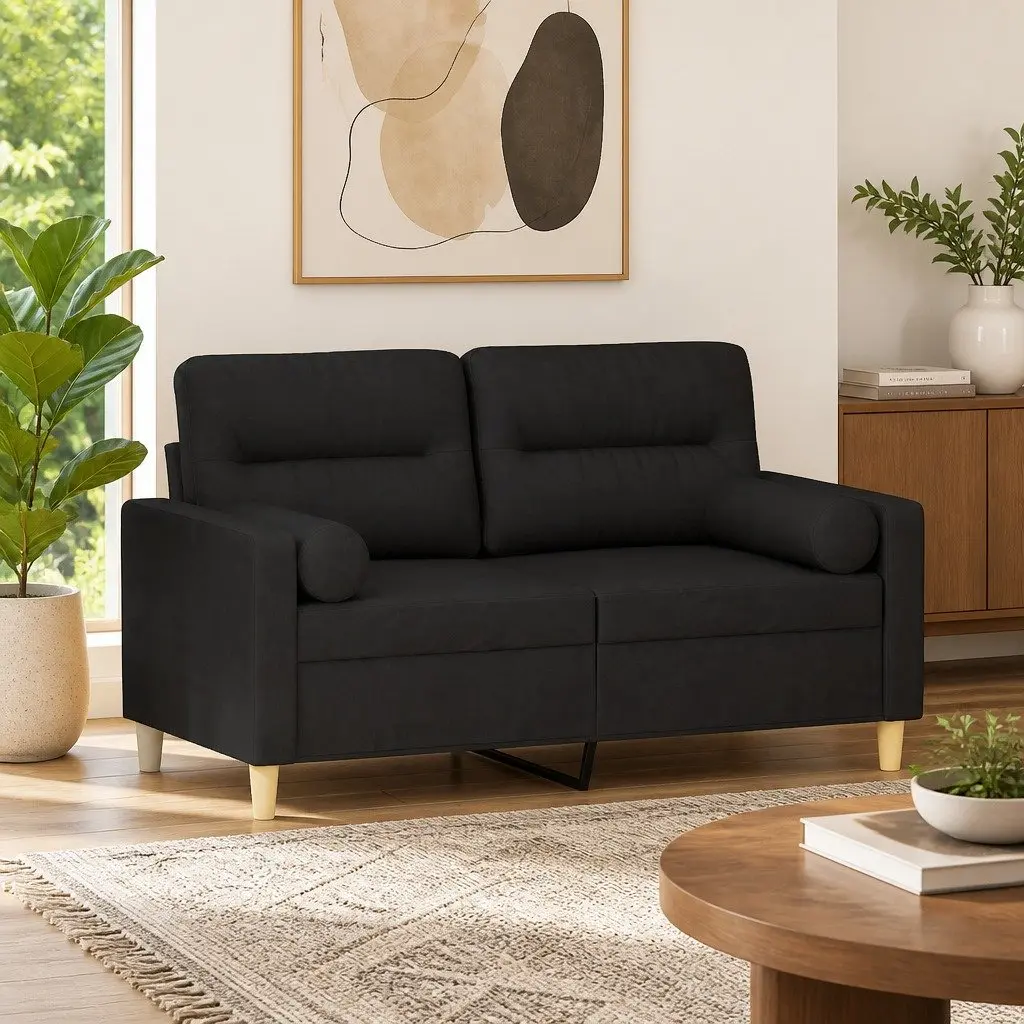 2-Seater Sofa Black Fabric Modern Lounge Couch 120cm Metal Frame