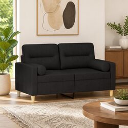 Modern Black Fabric 2-Seater Sofa with Pillows 120cm