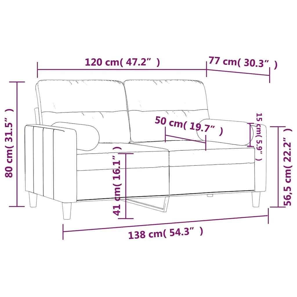 2-Seater Sofa Black Fabric Modern Lounge Couch 120cm Metal Frame
