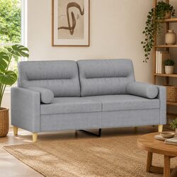 Modern Grey Fabric 2-Seater Sofa with Pillows 140cm