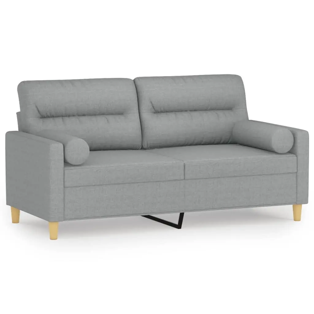 Grey Fabric 2-Seater Sofa with Pillows 140cm