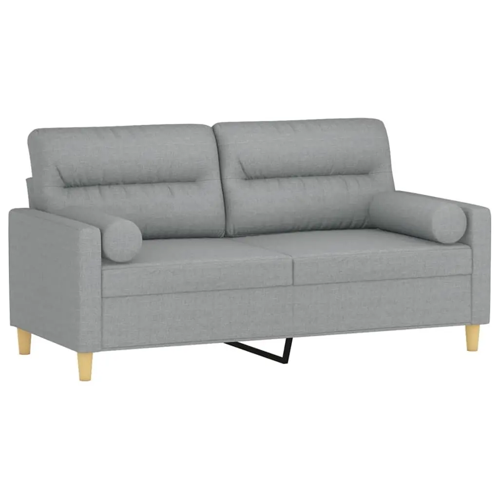 Grey Fabric 2-Seater Sofa with Pillows 140cm