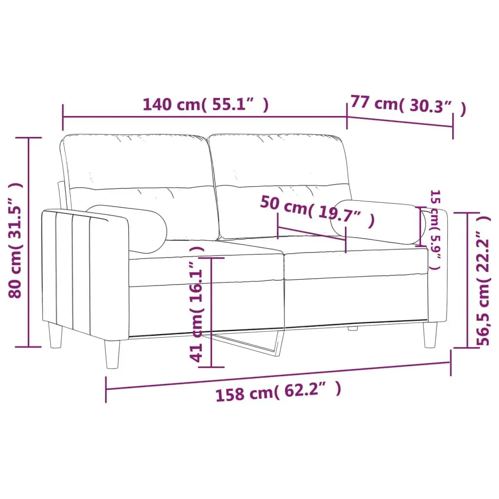 Grey Fabric 2-Seater Sofa with Pillows 140cm