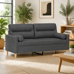 Comfortable 2-Seater Grey Fabric Sofa with Pillows