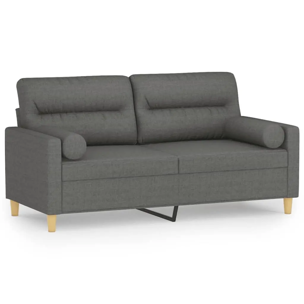 2-Seater Grey Fabric Sofa with Pillows