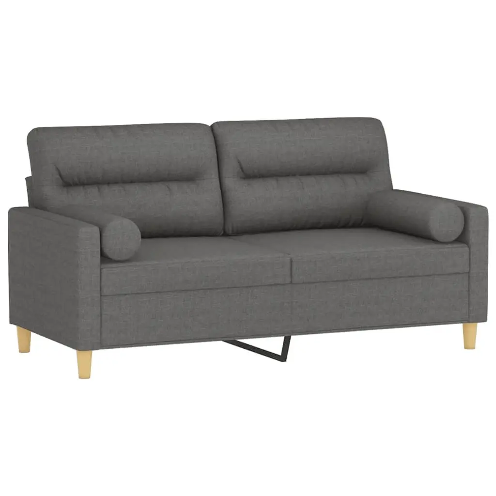 2-Seater Grey Fabric Sofa with Pillows