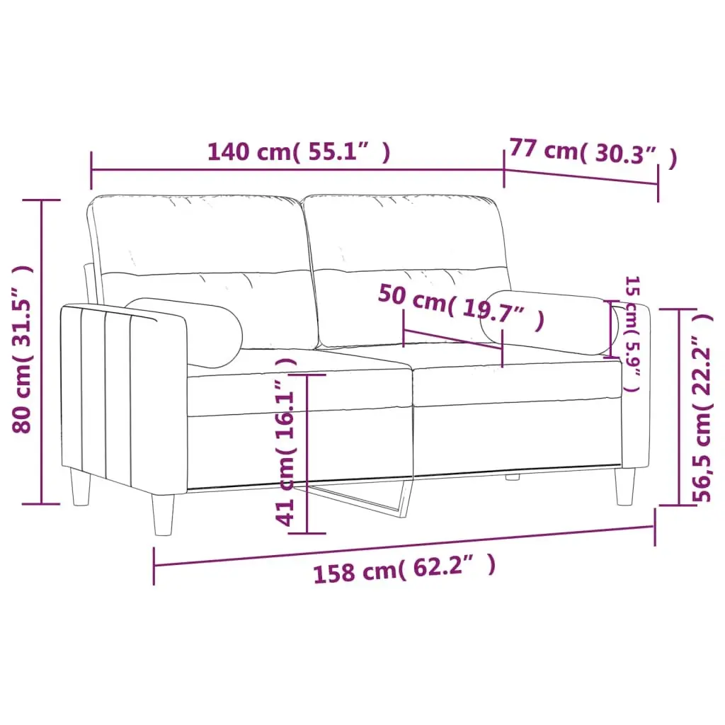 2-Seater Grey Fabric Sofa with Pillows