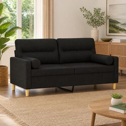 Inviting Black 2-Seater Sofa 140cm with Throw Pillows