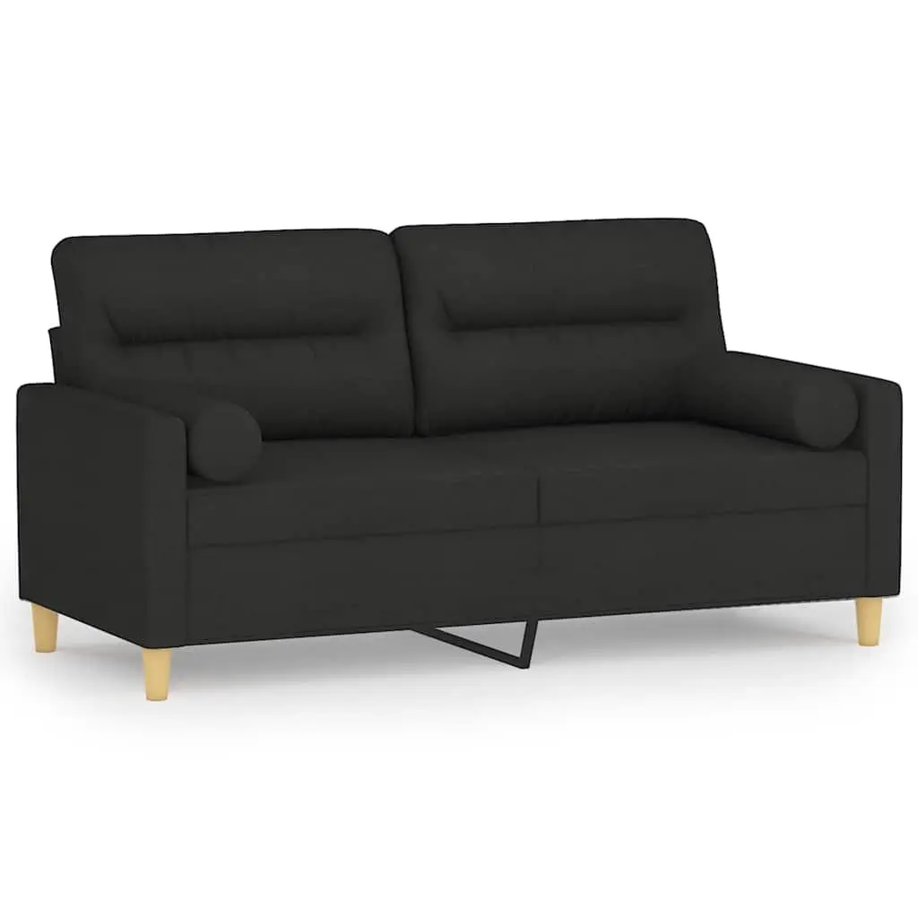 2-Seater Sofa Black 140cm Modern Lounge with Throw Pillows Fabric Couch