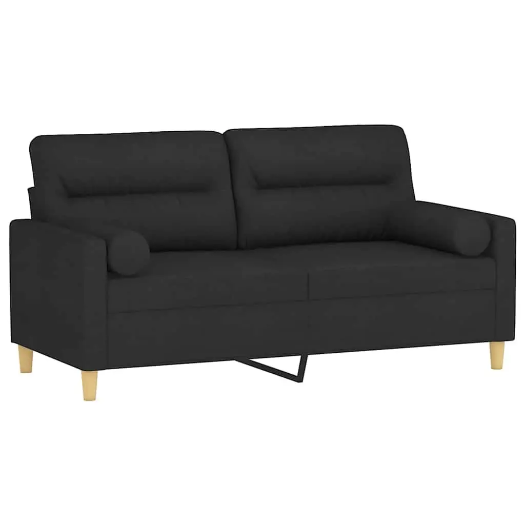 2-Seater Sofa Black 140cm Modern Lounge with Throw Pillows Fabric Couch