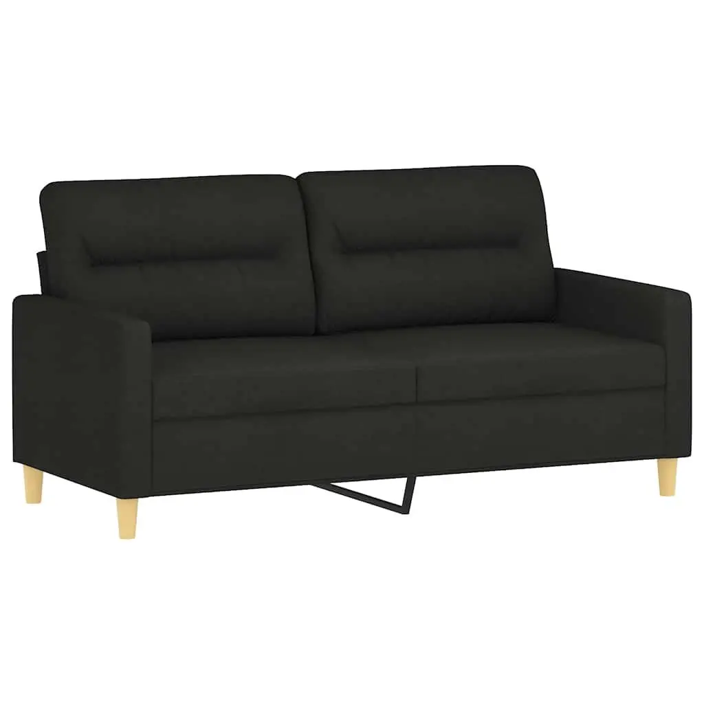 2-Seater Sofa Black 140cm Modern Lounge with Throw Pillows Fabric Couch