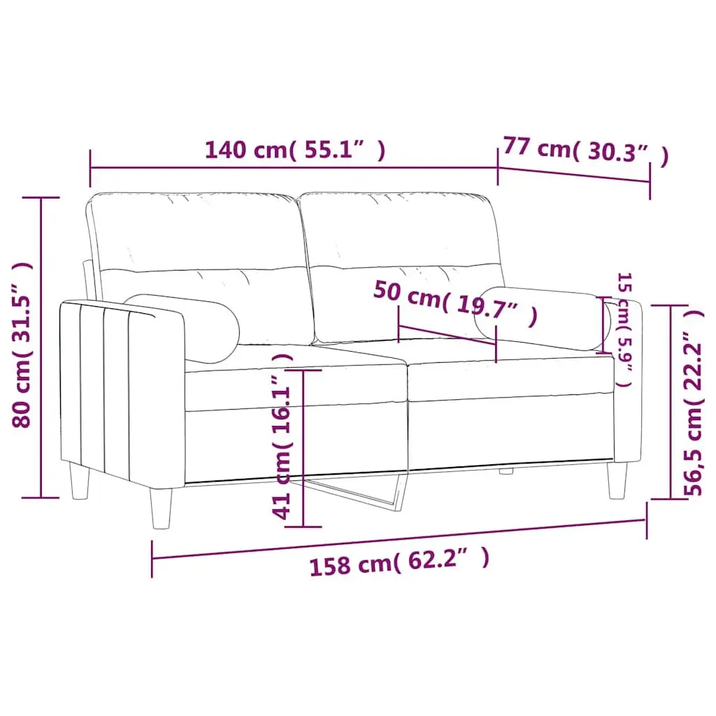 2-Seater Sofa Black 140cm Modern Lounge with Throw Pillows Fabric Couch
