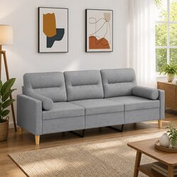Light Grey 3-Seater Sofa with Throw Pillows